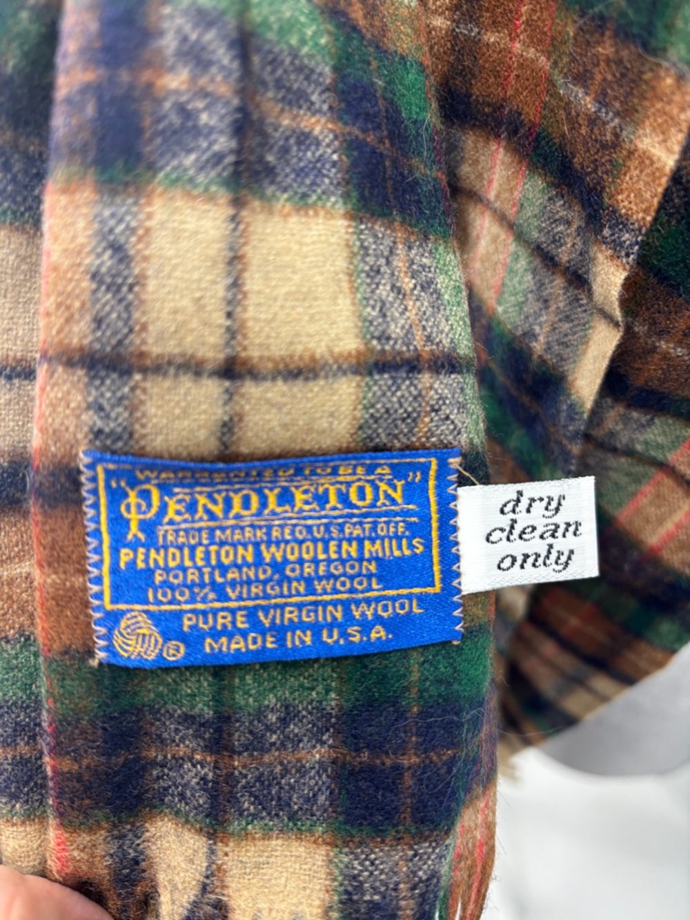 Pendleton Green, Brown & Cream Plaid Wool Scarf - Picture 2 of 2